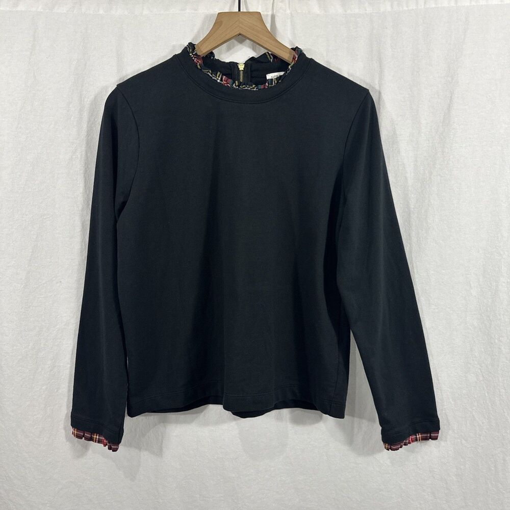J.Crew Tartan Ruffle Collar Neck Long Sleeve Pullover Top Womens Sz M Plaid